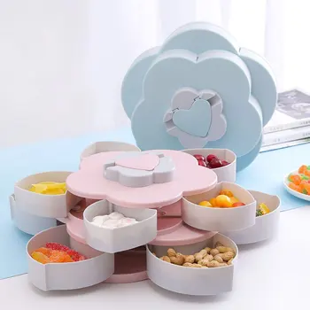 

Creative Flower Type Rotating Candy Box Plastic Snack Storage Tray Wedding Candy Petal Box Family Snacks Partition Box