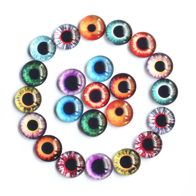 Glass doll eyes,doll eyes,doll eyewear accessories,doll accessories,plush doll accessories 20pcs 8-20mm Random Mixed Doll eyes Round Dragon Eyes In Pairs Pattern Glass Flatback Photo Cabochons Base Accessories