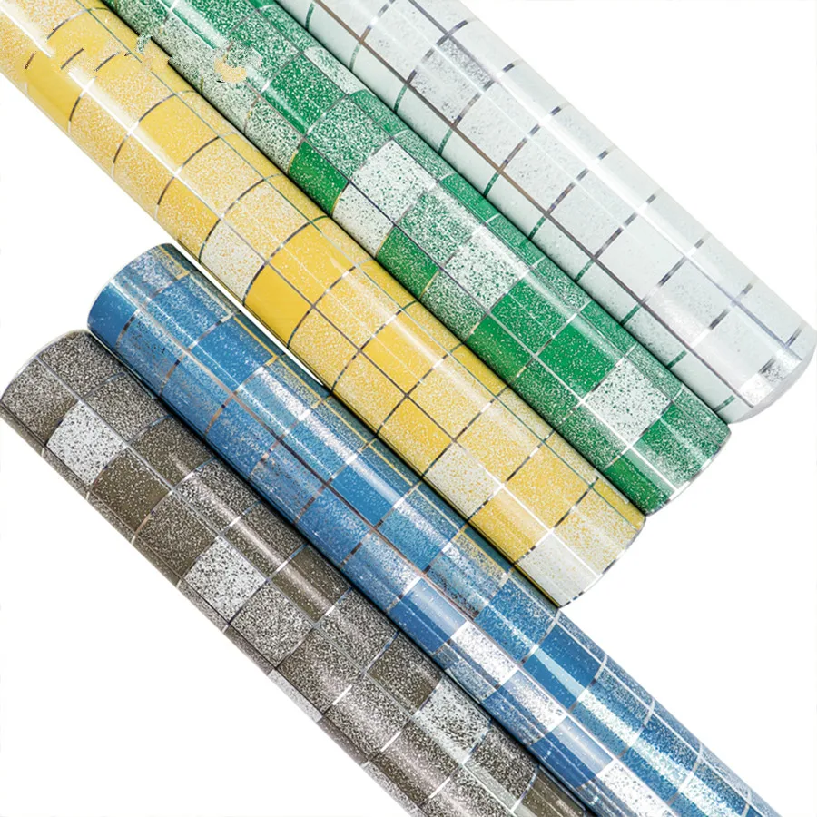 

Aluminum Foil Mosaic Tiles Oil-proof Wallpaper Roll for Bathroom Kitchen Waterproof Self Adhesive Wall Sticker Furniture Decor