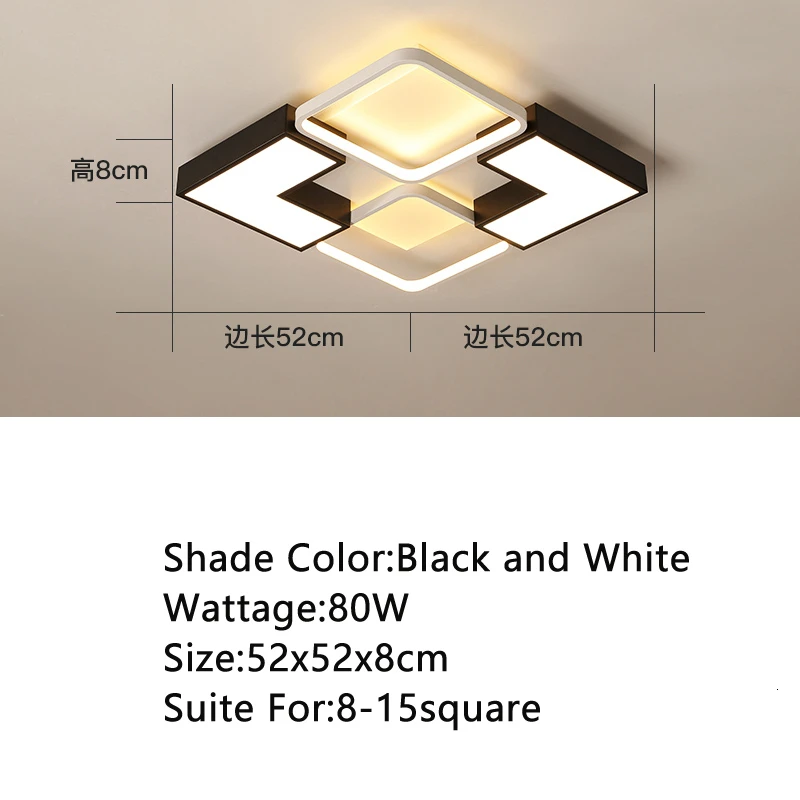 Люстра для гостиной спальни кабинет диммируемая 110V 220V белая+ черная Потолочная люстра со стразами - Цвет абажура: square 80w