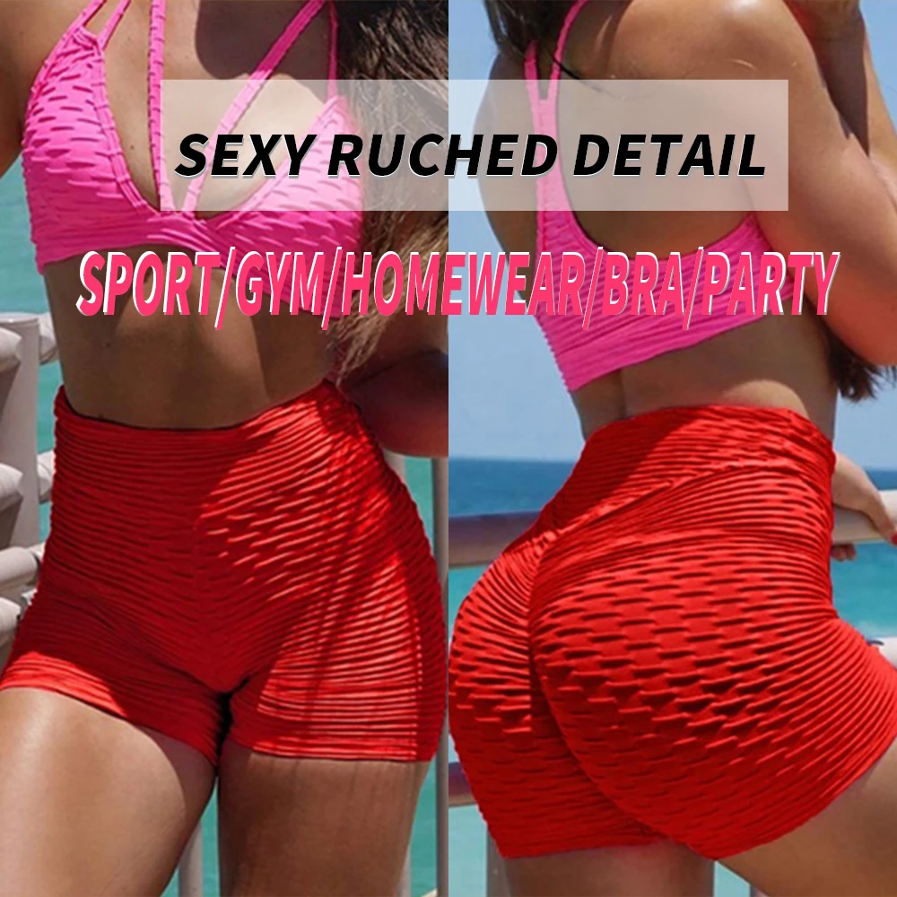 Женские шорты для йоги KIWI RATA спортивные бесшовные с высокой талией и рюшами