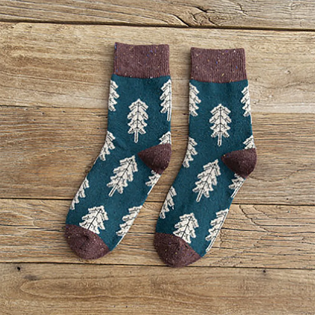 Женские зимние носки, 5 пар, модные, Ретро стиль, Рождественская елка, женские носки, Осень-зима, чулки, носки, женские носки
