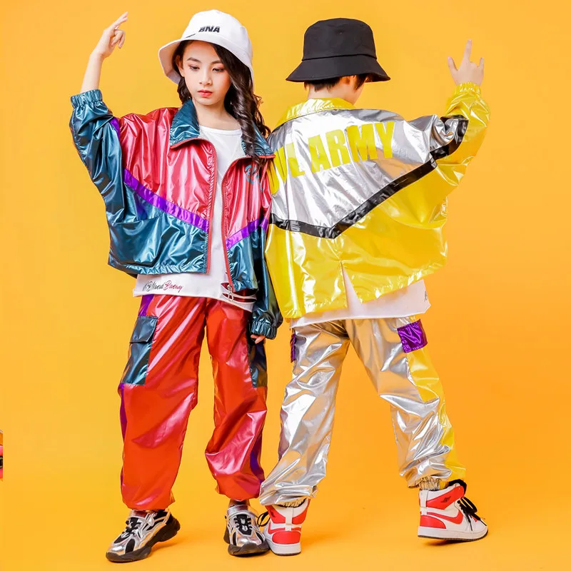 Hip Hop Costume Hiphop Kids Street Dance Clothes Long Sleev Bright Jacket Pants Stage Outfits Jazz Wear Girl Set Boy Clothes (15)