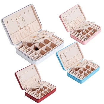 

LJL-Multifunctional Portable Pu Jewelry Box Zipper Bracelet Earrings Necklace Rings Storage Case Cabinet for Travel