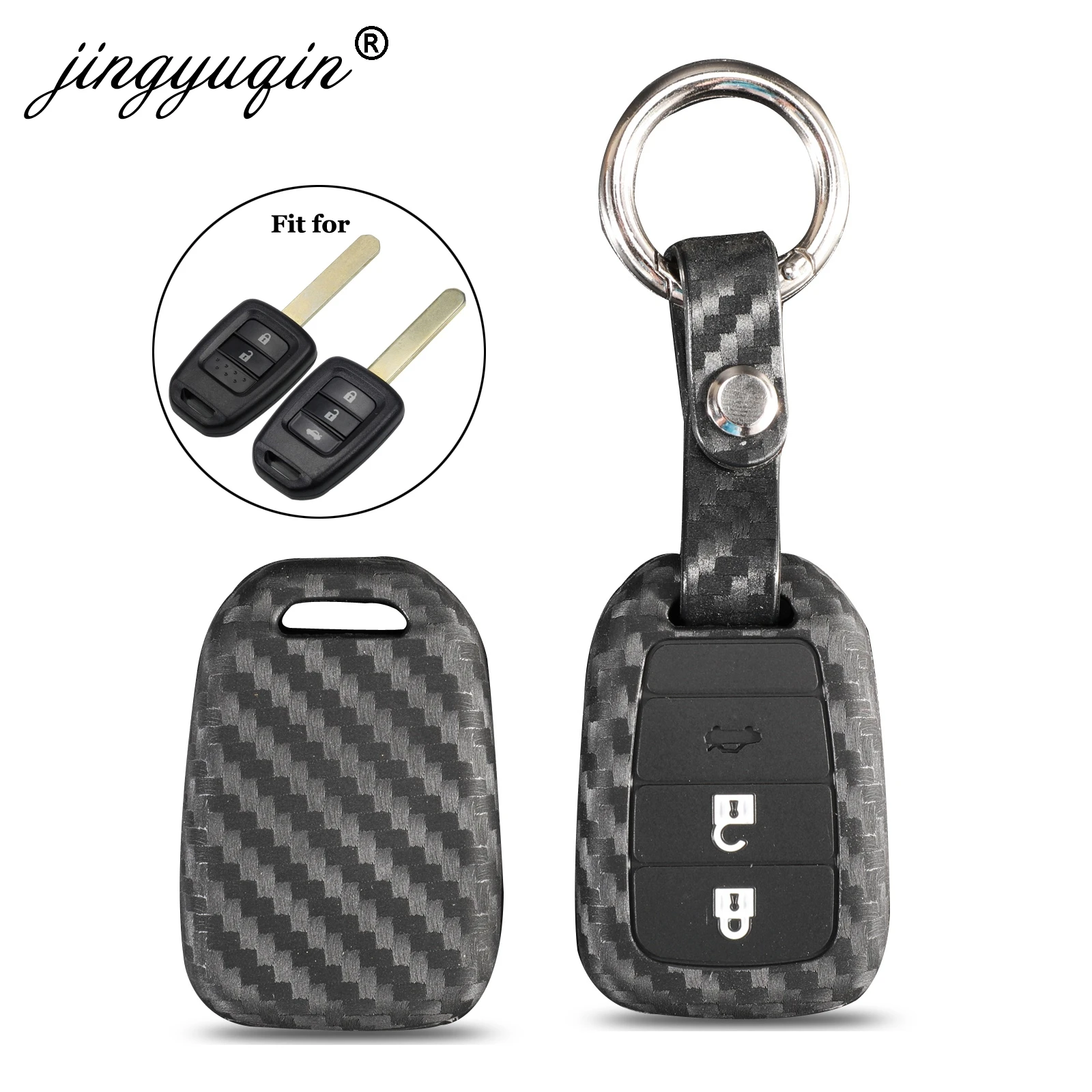 

jingyuqin 2/3 Buttons Carbon Fiber Silicone Car Remote Key Case For Honda FIT XRV VEZEL CITY JAZZ CIVIC HRV Fob Carbon Styling
