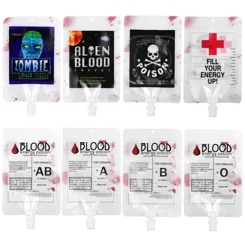 

50pcs Halloween Blood Bags Reusable Novelty 250ml Juice Pouch for Festival Party Gathering