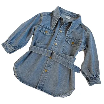 

WLG Girls fashion dresses kids autumn denim blue turn down collar long sleeve dress baby girl party clothes
