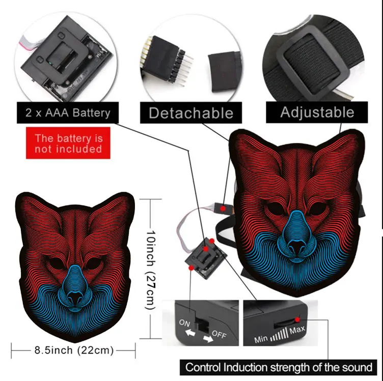 Светодиодные маски, карнавальные вечерние, голосовые, мигающие, el panel mask
