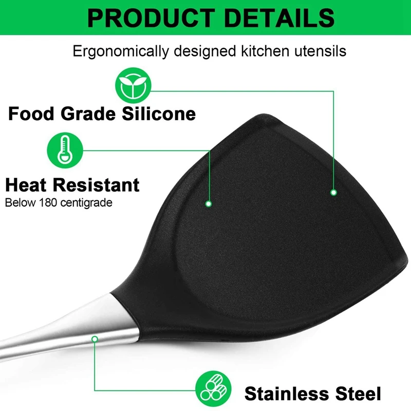 Non-Stick Silicone Spatula Stainless Steel Handle Turner Spatula Beef Meat Pancake Cooking Shovel Heat Resistant Kitchen Scraper