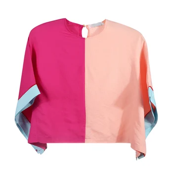 

Baby Blouse Summer Girls Seaside Beach Blouse Kids Bat Sleeve Linen T-shirt Children Girls Color Matching Breathable Top