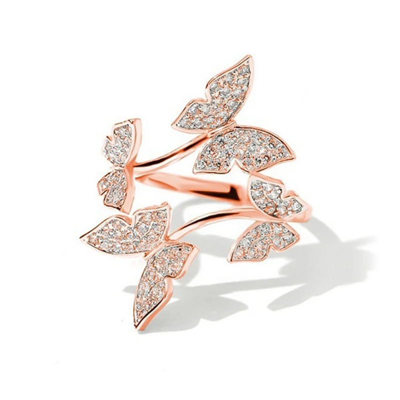 Открытые Кольца с бабочкой Delicalte Минимальный подарок на Рождество для девушек и женщин Милое серебряное кольцо с изменяющимся размером ювелирных изделий - Окраска металла: rose gold