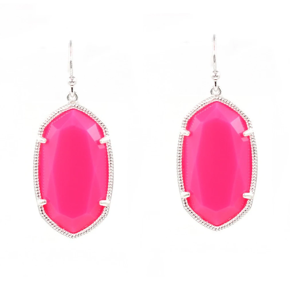 

2019 New Arrival Silver Tone Big Oval Abalone Drop Earrings Multi Color Oval Resin Stone Inlay Drop Earrrings Women Fashion