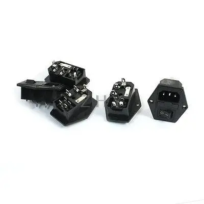 

Panel Mount Fuse Holder IEC320 C14 Inlet Black DPST Switch Power Socket 5Pcs