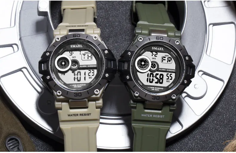 SMAEL спортивные военные часы мужские водонепроницаемые 50 м часы хронограф задний свет Секундомер Мужские Аналоговые Цифровые Часы мужские