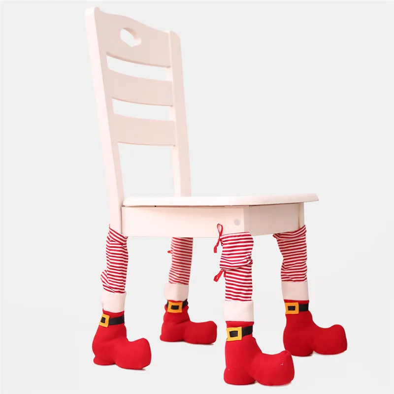 

Christmas Chair Foot Socks Table Legs Cover Stocking Santa Boots Home Textile Decoration Hotel Restaurant Bar Stool Table Cover