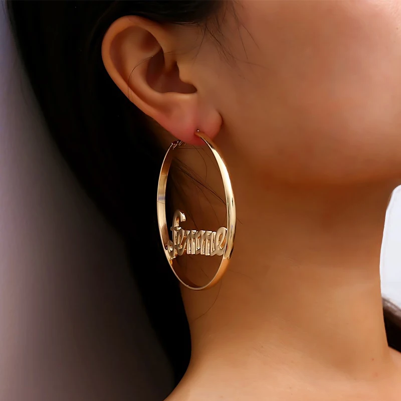 

Meiruby Big Letter Hoop Earrings Circle Gold For Women Girl Personalized Big Earrings Fashion Jewelry