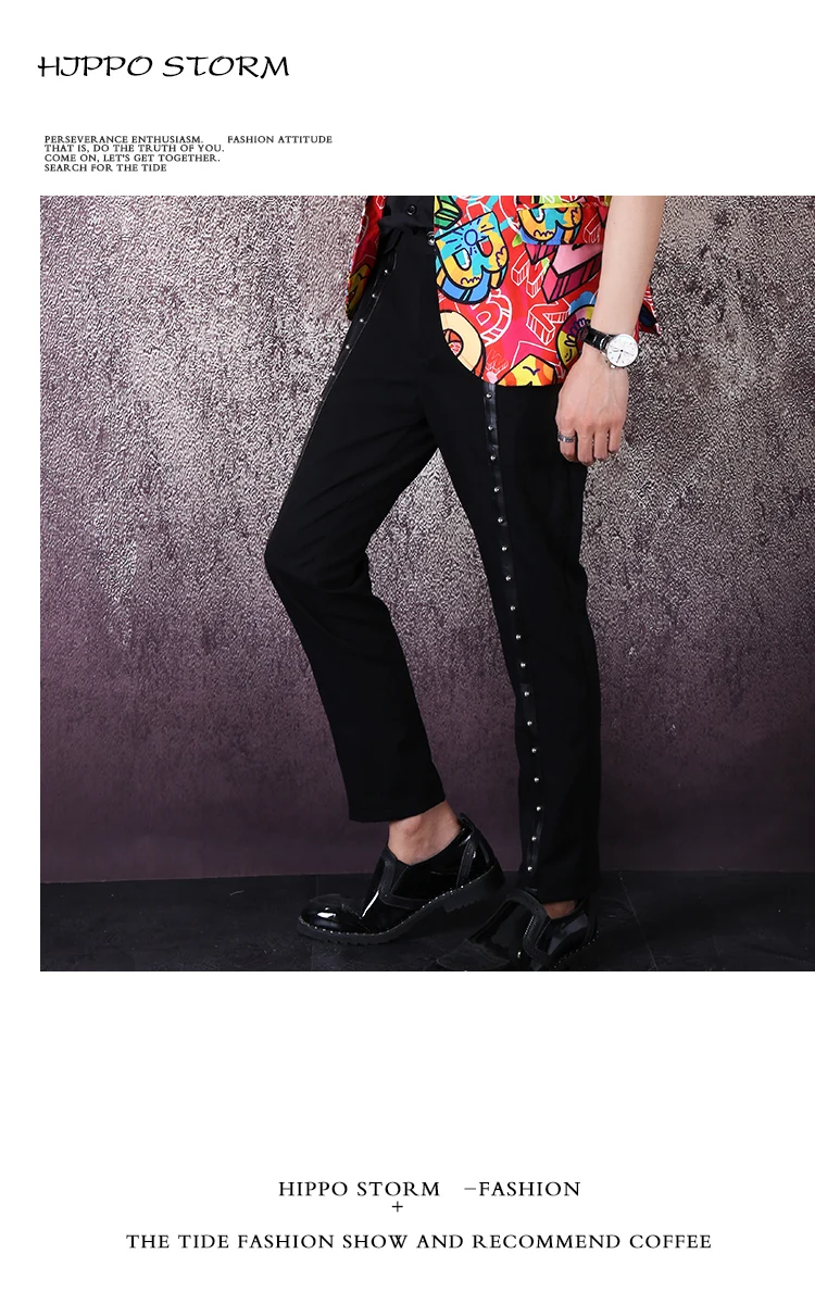 Черные штаны с заклепками для мужчин t до лодыжки длина Pantalon Homme облегающие штаны для ночного клуба певица волосы штаны стилиста повседневные брюки для бега