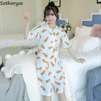 

Robes Women Summer New Home Sleepwear Korean Style Loose Leisure Trendy Daily Womens Clothing Simple Short Sleeve Elegant Chic