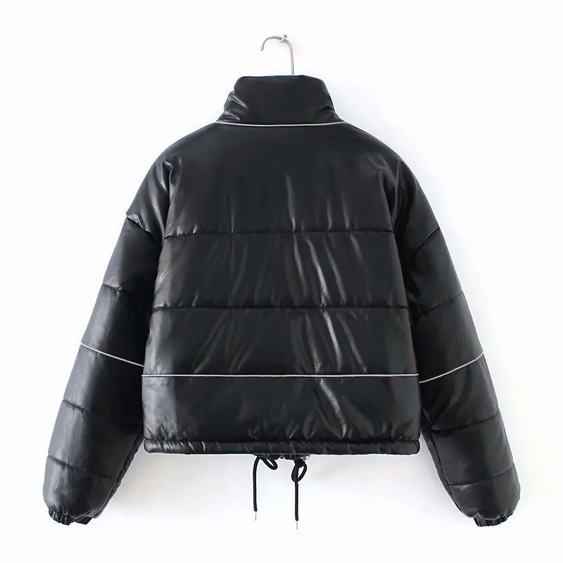 

2018 Western Style Autumn And Winter WOMEN'S Dress New Style Reflective Strips Short High-waisted Stand Collar Jacket Cotton Coa