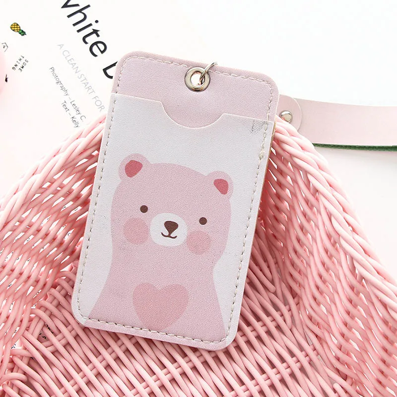small face bear Мультфильм животных из искусственной кожи держатель для карт с Брелок Бизнес автобус банк Кредитная карта чехол для женщин и детей - Цвет: small face bear