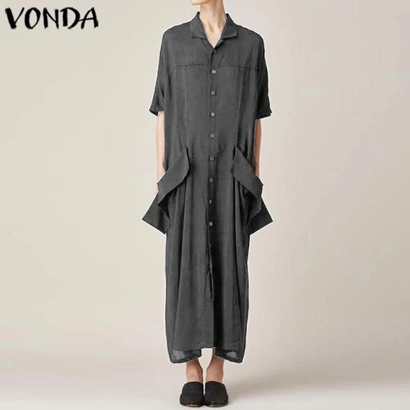Летнее модное Макси длинное хлопковое платье для женщин VONDA женские повседневные свободные вечерние платья однотонные платья больших размеров Robe Femme