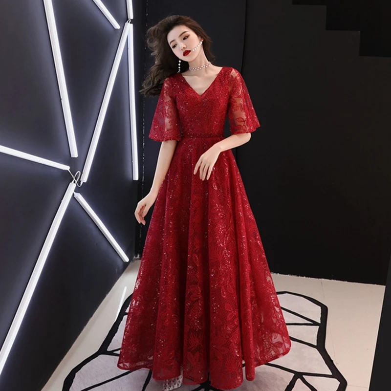 Bride wedding women toasting long new bride marriage red slim engagement banquet thank you feast temperament evening dress