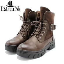 Новые зимние ботинки женские нескользящие Теплые ботильоны из натуральной кожи г. Повседневная Уличная обувь на плоской платформе со шнуровкой зимняя обувь для пустыни ботинки женские зимние сапоги Ботильоны