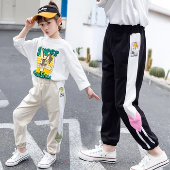 

Kids Baby Girls Pants 2020 Spring Autumn Children Cartoon Side Stripe Loose Joggers Pants Teenager Girls School Sports Trousers