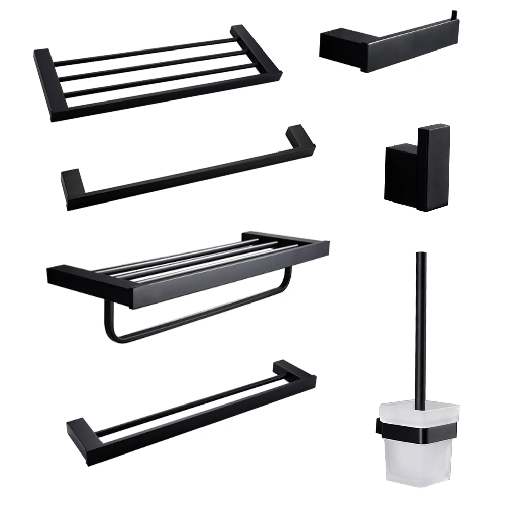 Hongdec Luxury Wall Mount Stainless Steel Black Bathroom Accessories Towel Rack Holder Storage Set Bathroom Accessories Sets Aliexpress