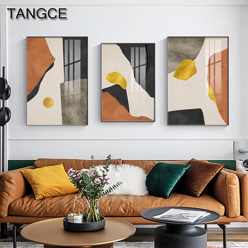 

Modern Nordic Color Block Wall Poster Print Abstract Golden Canvas Painting Fashion Wall Art Pictures F Living Room Bedroom Deco