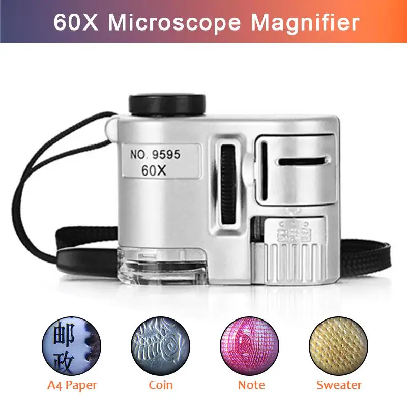 

60X Magnifying Loupe LED UV Iluminated Pocket Microscope Jewelry Magnifier