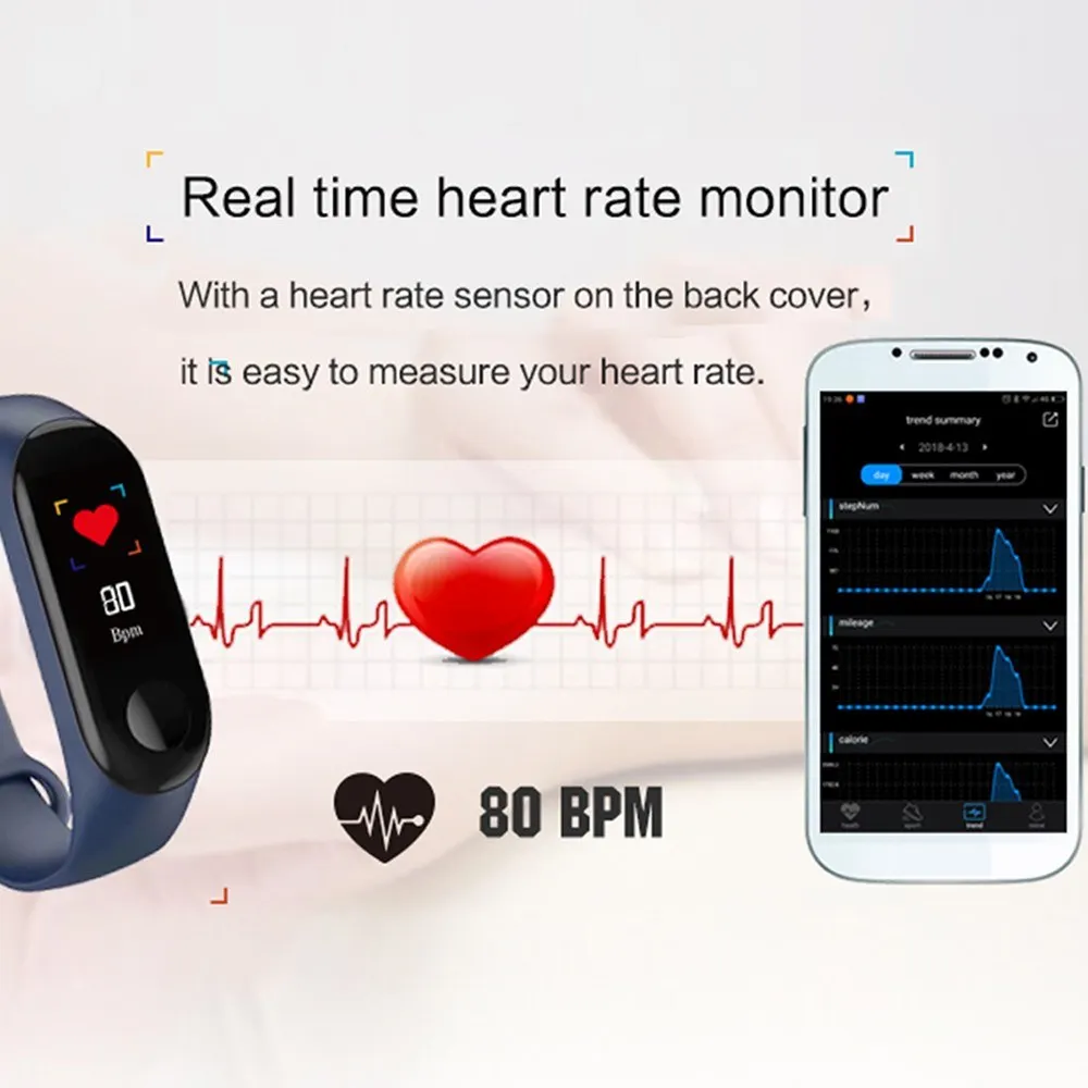 Fitness Smart Bracelet Activity Tracker Heart Rate Women Men Kids for Android iOS