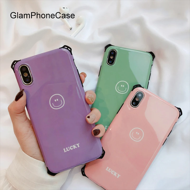 

GlamPhoneCase Simple Solid Color Smiley Face Phone Case For iPhone X XS Max XR Soft Silicone Cover For iPhone 7 8 6 6s Plus Case