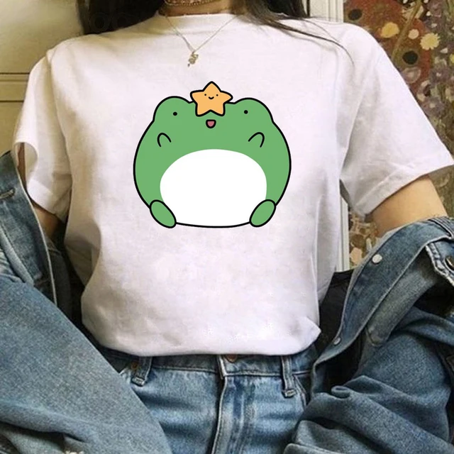 Skateboard Frog Cartoon Print Black Women T shirt Girl Harajuku Graphic Tee Y2k Top Aesthetic Clothes Vintage Shirt,Dropship P8456E