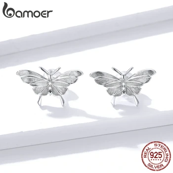

bamoer GAE330 Genuine 925 Sterling Silver Vintage Embossed Craft Butterfly Hypoallergenic Earrings Women Fine Romantic Jewelry