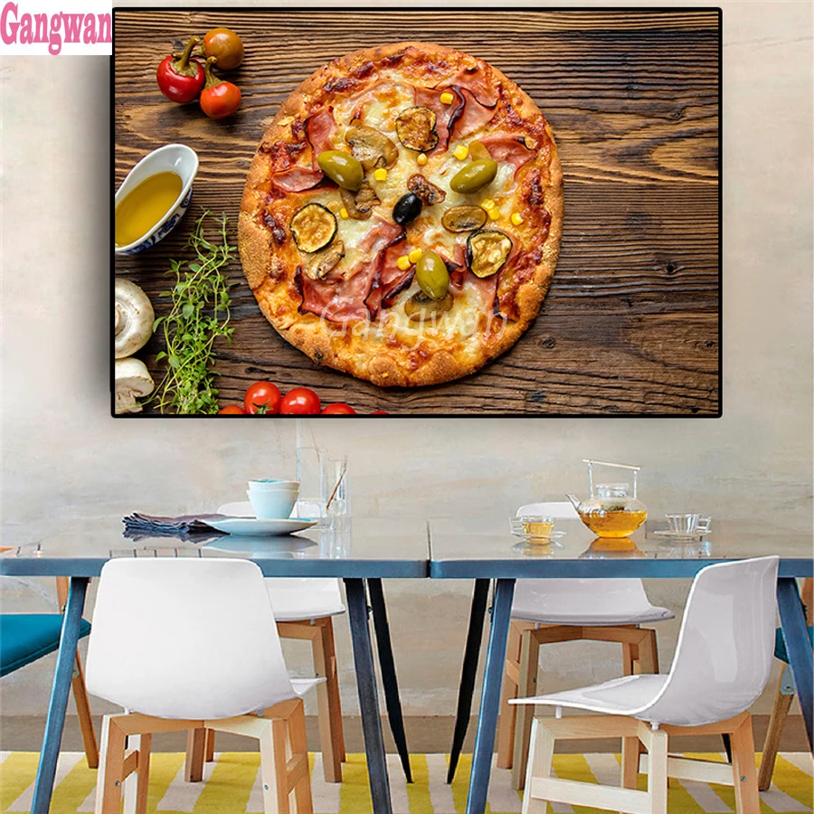 Pizza Vegetables Cooking food Kitchen decor Full drill square round diamond painting mosaic rhinestones embroidery cross stitch