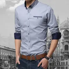 Модные мужские однотонные рубашки с длинным рукавом и отложным воротником, облегающие деловые рубашки, мужские офисные рубашки