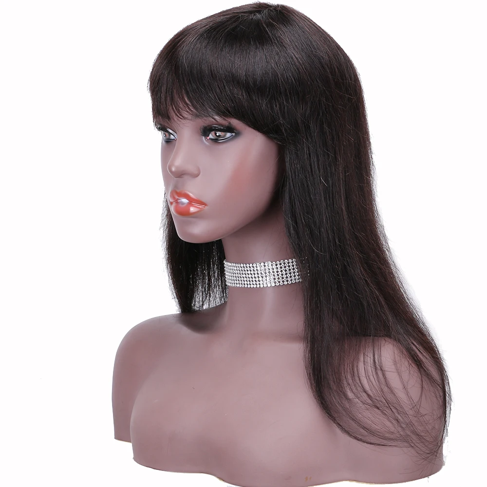 Fringe Wig Human Hair Extensions Straight Thick Bang Brazilian Straight Human Hair wig 180% density remy natural color 8-30inch