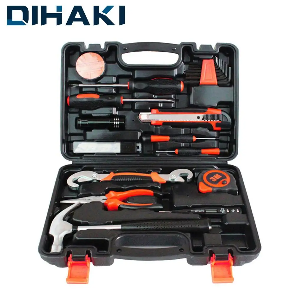 

25Pcs General Household Tool Kit Hand Tool Set Repair Tools with Plastic Toolbox Wrench Screwdriver Knife Hammer Electroprobe