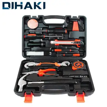 

25Pcs General Household Tool Kit Hand Tool Set Repair Tools with Plastic Toolbox Wrench Screwdriver Knife Hammer Electroprobe