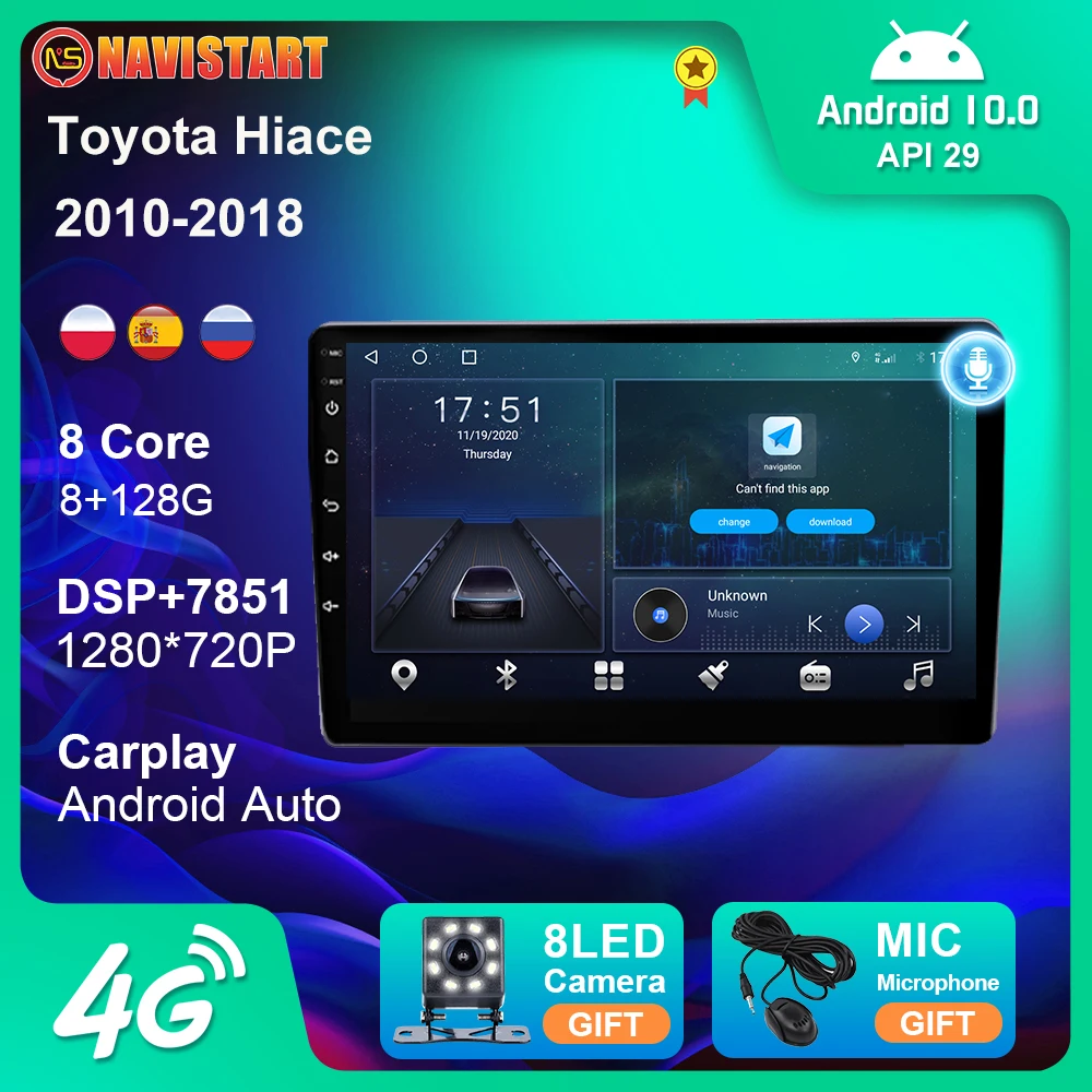 2 Din Android 10 Автомобильный мультимедийный плеер для Toyota Hiace 2010-2018 автомобильное