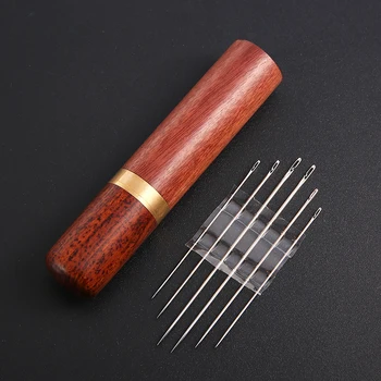 

6pcs Blind Person Elderly Threading Darning Needle Side Opening Self-tapping Metal Sewing Embroidery Needles with 1pc Holder