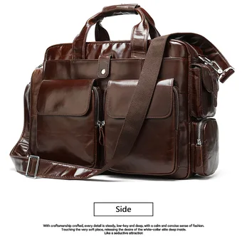 

Genuine Leather Bags For Men Leisure Shoulder Bag Coffee Color Briefcase Fashion Laptop Bag Large Capacity Men's Travel Handbag