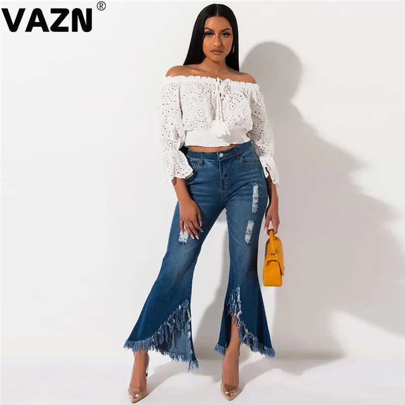 VAZN, новинка, модные, элегантные, уличные, дамские, джинсовые джинсы, женские штаны, повседневные, с кисточками, джинсы для женщин, деним, с высокой талией
