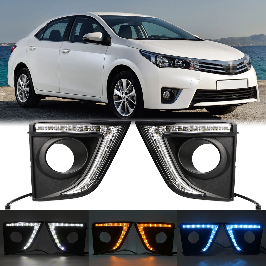 

3 Color LED DRL Day Light for Toyota Corolla EURO 2014 2015 2016 Daytime Running Light Fog Lamp with Turn Signal