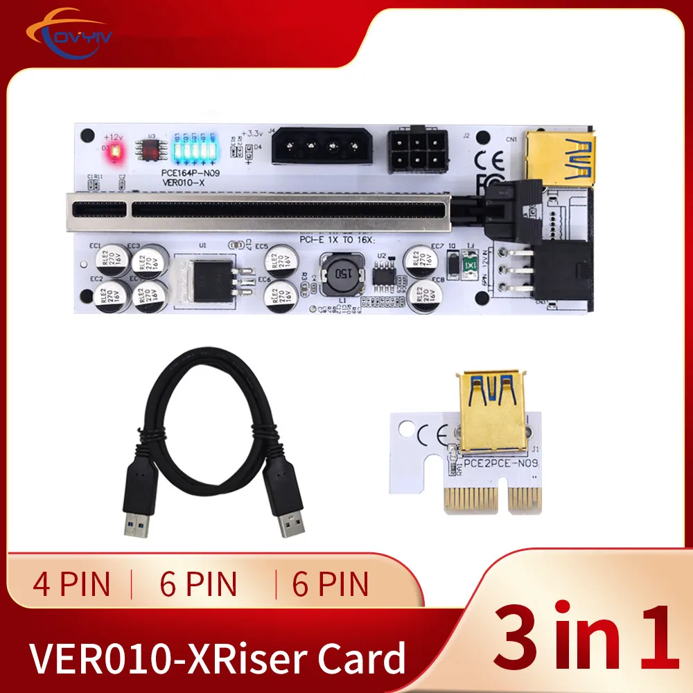 50 шт. COVYIV Райзер PCIE 010 010x Plus PCI-E PCI E Экспресс GPU карта 1X до X16 6pin SATA адаптер кабель