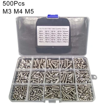 

500Pcs M2 M3 M4 M5 Hexagonal Screws Socket Head Socket Stainless Steel Bolt Nut Kit 304 Countersunk Screws Mounting Hardware