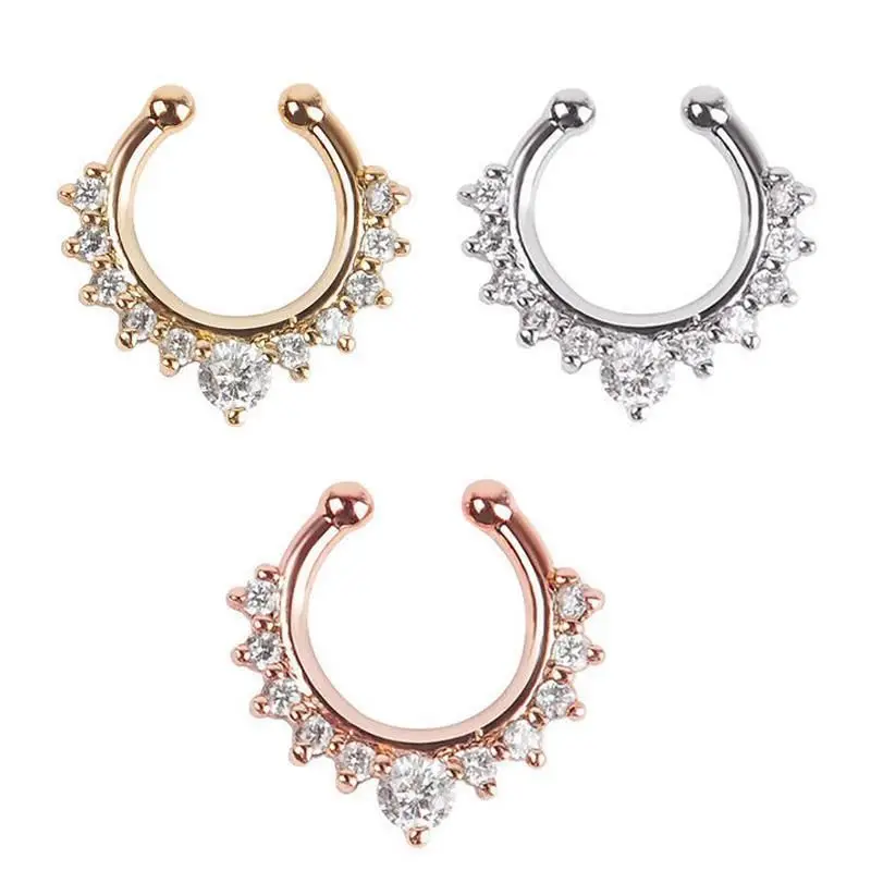 1-3PCS Women Nose Rings Crystal Fake Nose Ring Septum Piercing Hanger Clip On Body Jewelry Nose Hoop Rings Nose Earring