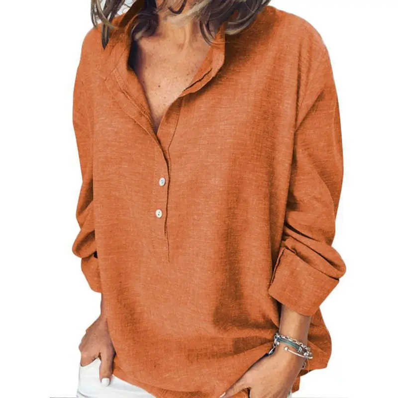 SUMMER Office Ladies Blouse Plus Size Fashion Solid Long Sleeve Stand Collar Buttons Loose Shirt Casual Women Tops | Женская одежда