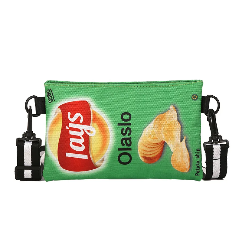 

Funny Potato Chips Crossbody Handbag Women Canvas Shoulder Bag Mini Cartoon Printing Girl Envelope Bags Female Clutch Cute Purse